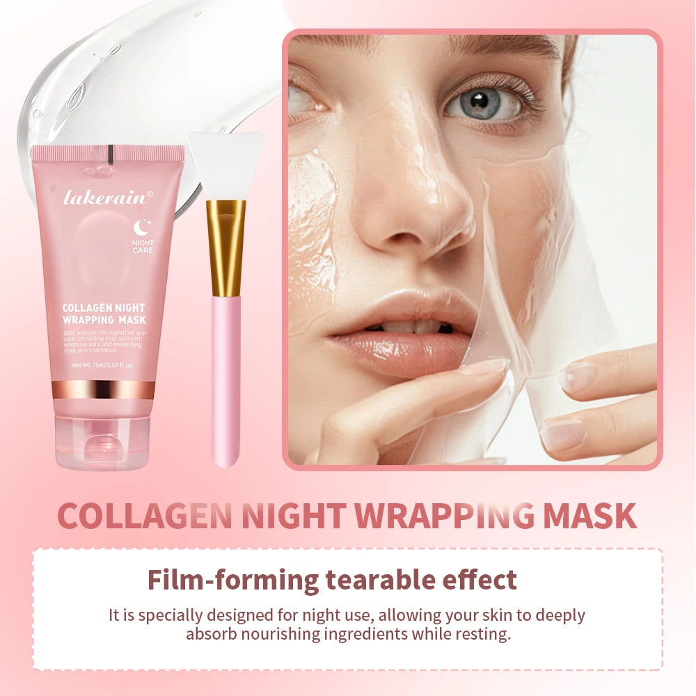 Collagen Wrapping Mask And Brush Set Rejuvenation Moisturize Brightening Korean Face Mask Make Glowy Skin Elasticity Facial Mask