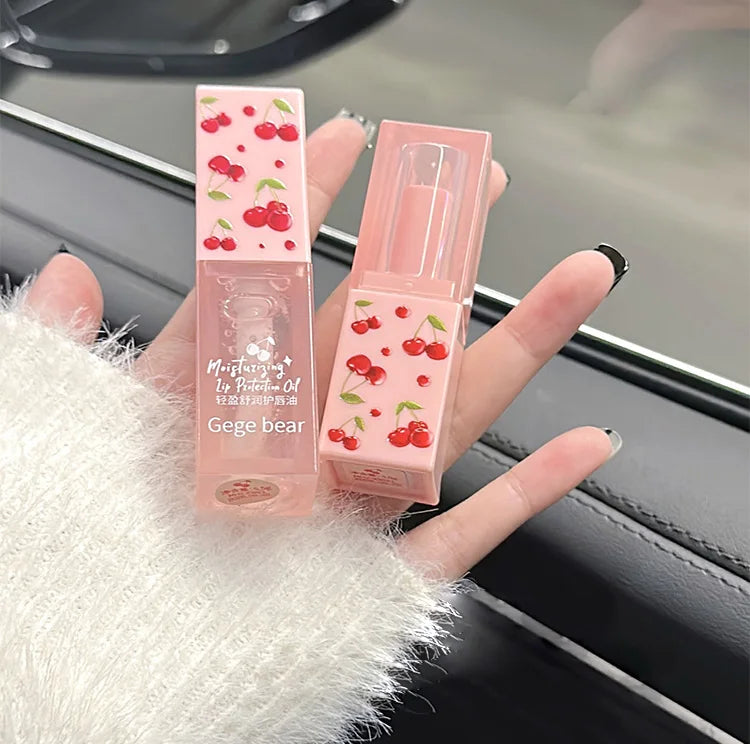 Cherry Hydrating Lip Balm and Lip Oil Set Gege Bear Light Moisturizing Soothing and Tender Lips for Winter Use