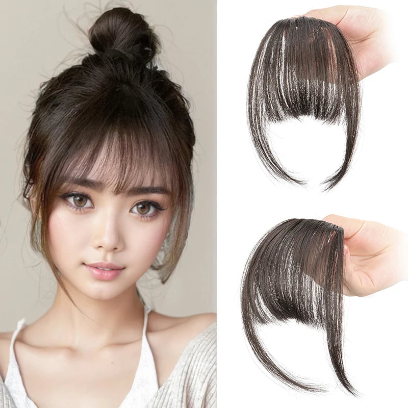 Synthetic Fake Invisible Air Bangs Hair Extension Front Fringes Hairpiece Black Brown Hair Accessories for Women