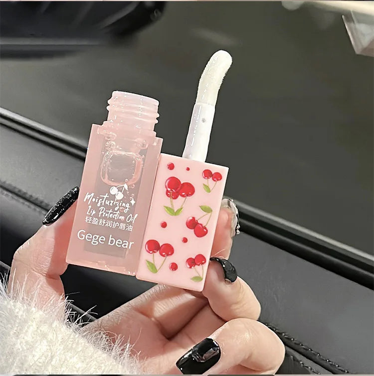 Cherry Hydrating Lip Balm and Lip Oil Set Gege Bear Light Moisturizing Soothing and Tender Lips for Winter Use