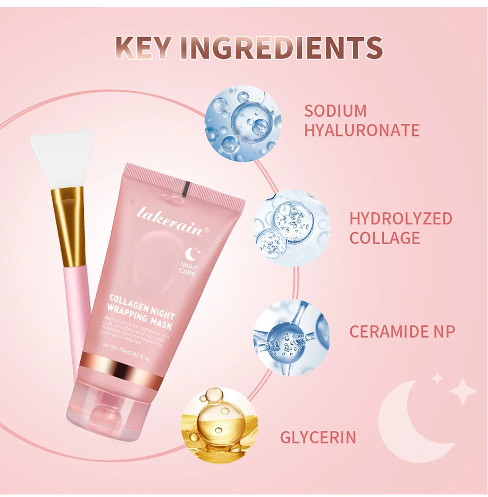 Collagen Wrapping Mask And Brush Set Rejuvenation Moisturize Brightening Korean Face Mask Make Glowy Skin Elasticity Facial Mask