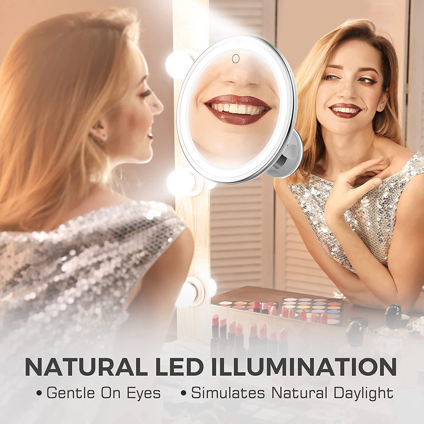 Flexible 10x Magnifying Vanity Mirror with LED Lighted Makeup Mirror Lighting Dressing Makeup Lamp Bottom Sucker