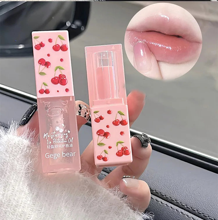 Cherry Hydrating Lip Balm and Lip Oil Set Gege Bear Light Moisturizing Soothing and Tender Lips for Winter Use