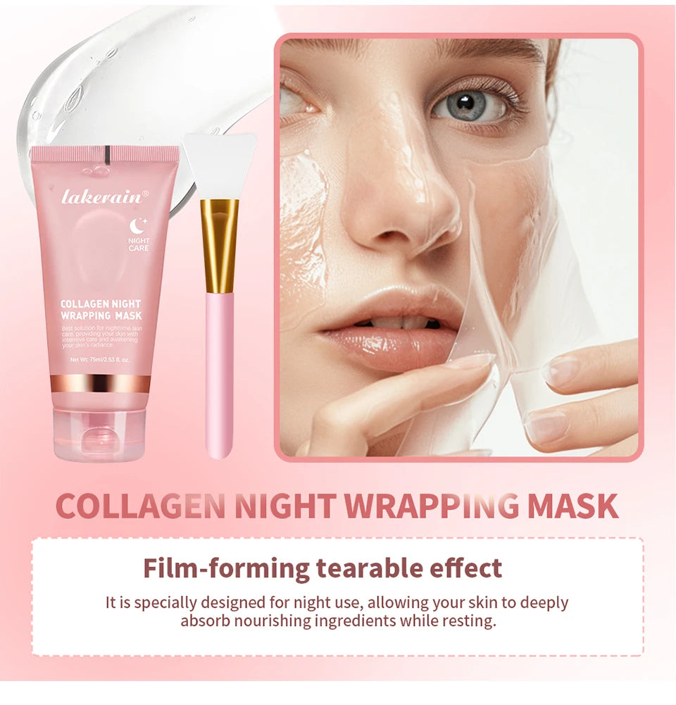 Collagen Wrapping Mask And Brush Set Rejuvenation Moisturize Brightening Korean Face Mask Make Glowy Skin Elasticity Facial Mask