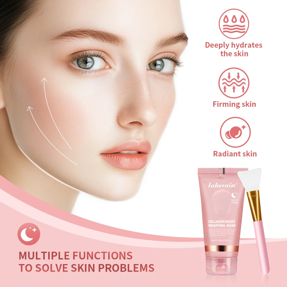 Collagen Wrapping Mask And Brush Set Rejuvenation Moisturize Brightening Korean Face Mask Make Glowy Skin Elasticity Facial Mask