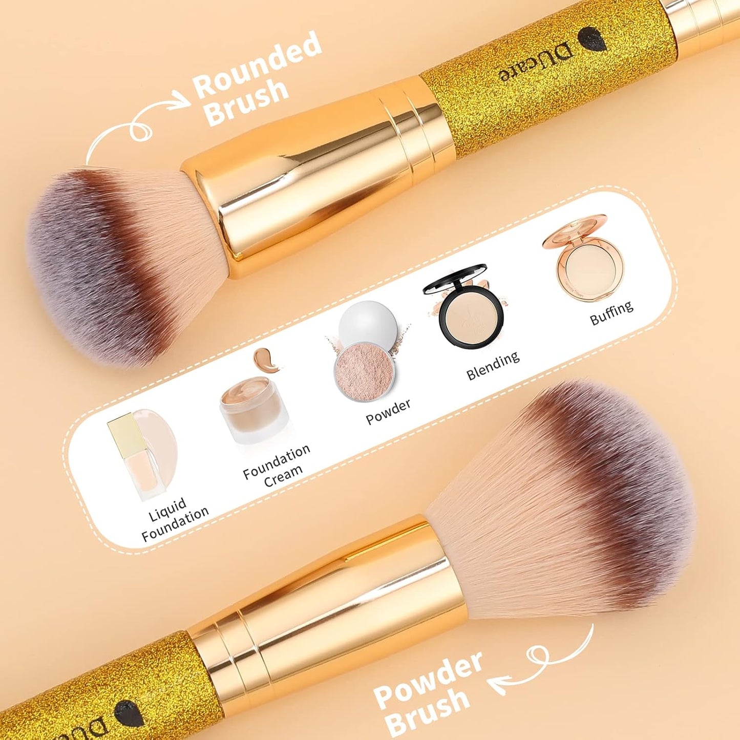 Double-Ended Makeup Foundation Brush for Blush and Bronzer, Suitable for Cream or Powder Applications