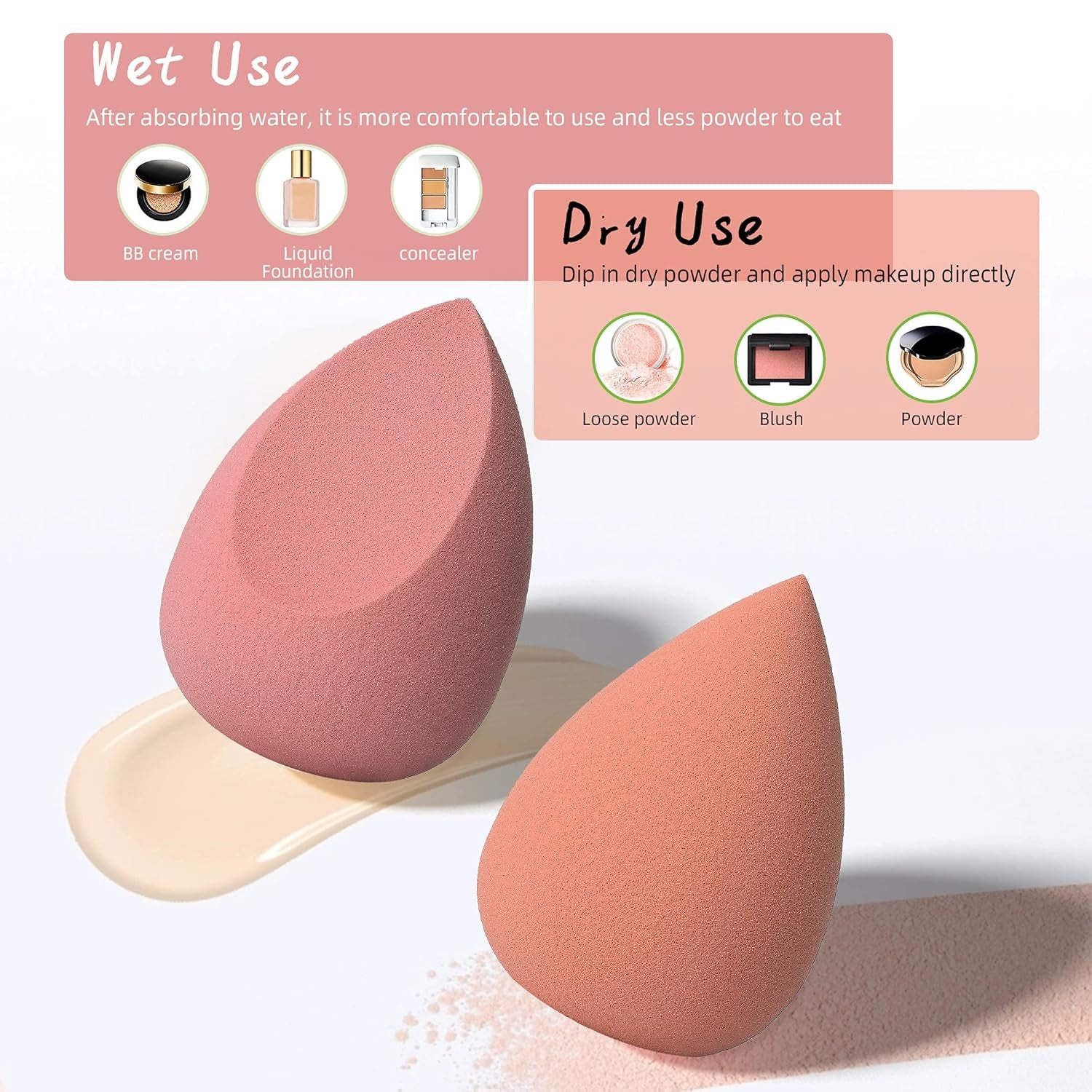 COSTICA Makeup Sponge Set Blender, Beauty Sponge Makeup Blender Flawless for Liquid - Multi Colored 4 Pcs Rose Series